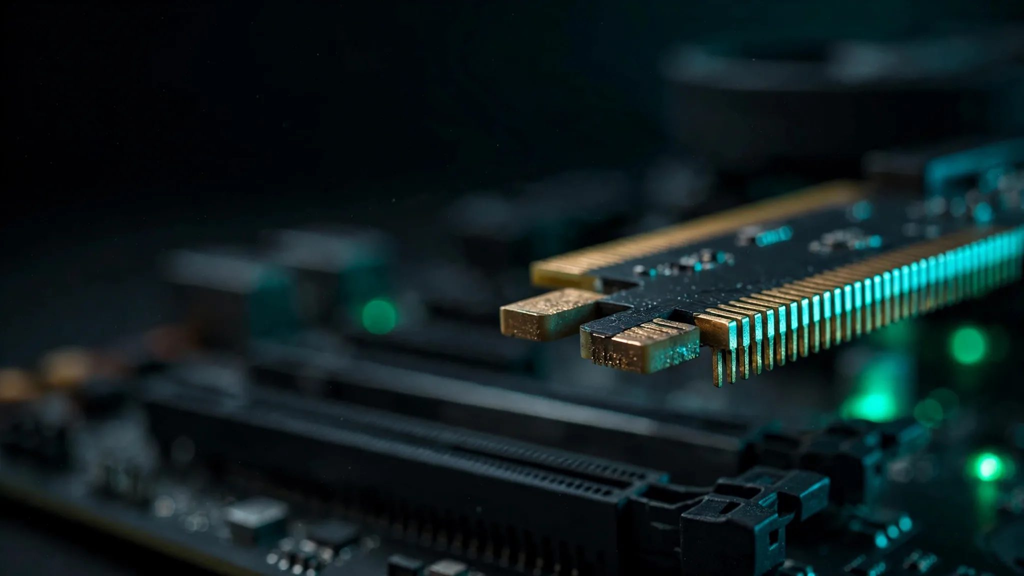 A graphics card seated in a motherboard PCI Express slot